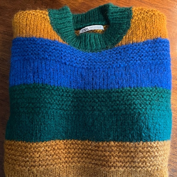Zara Men’s color block multicolored alpaca wool blend crew neck sweater sz M. - Picture 2 of 11